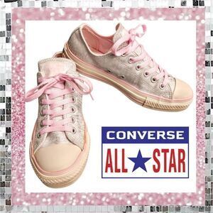 Converse All Star Silver & Pink Leather Kicks Tennis Shoes Sneakers